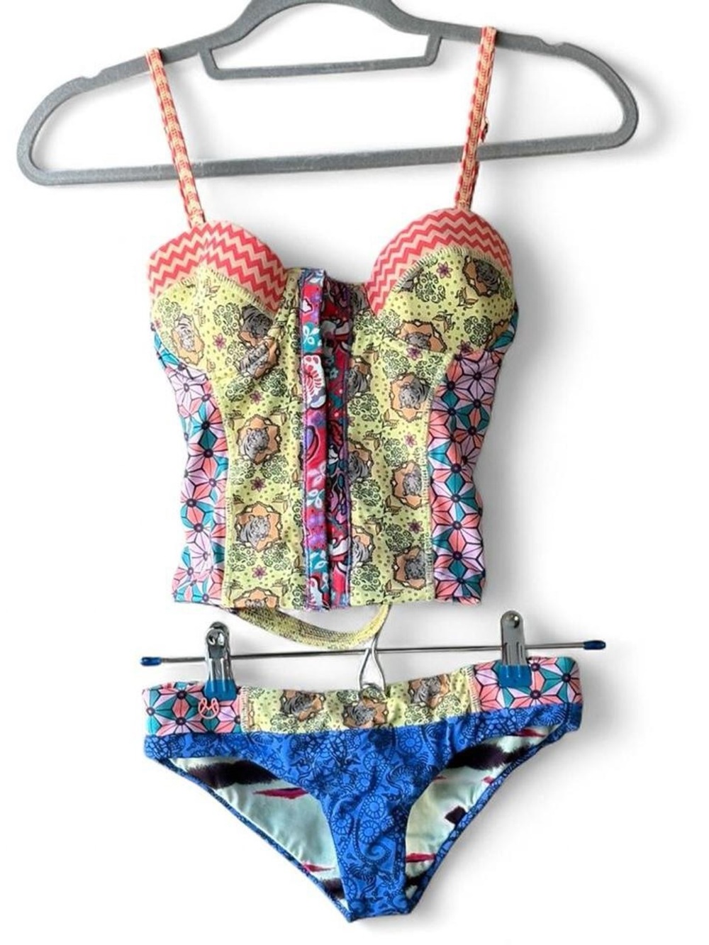 Maaji Colourful Patterned Bustier Corset Top & Bikini Bottom Bathing Suit Size S